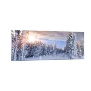 Quadro su vetro - Paesaggio invernale con foresta innevata al tramonto - 140x50cm - Spettacolo innevato della natura - Decorazione murale moderna per soggiorno e camera da letto ARTTOR