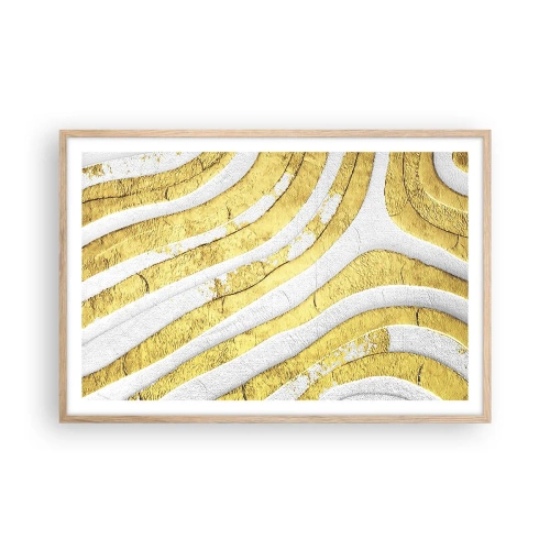 Poster in cornice rovere chiaro - Composizione in bianco e oro - 91x61 cm