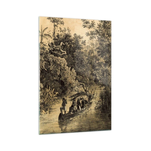 Quadro su vetro - Disegno di una giungla con una barca su un fiume - 70x100cm - Viaggio alla fonte - Decorazione murale moderna per soggiorno e camera da letto ARTTOR