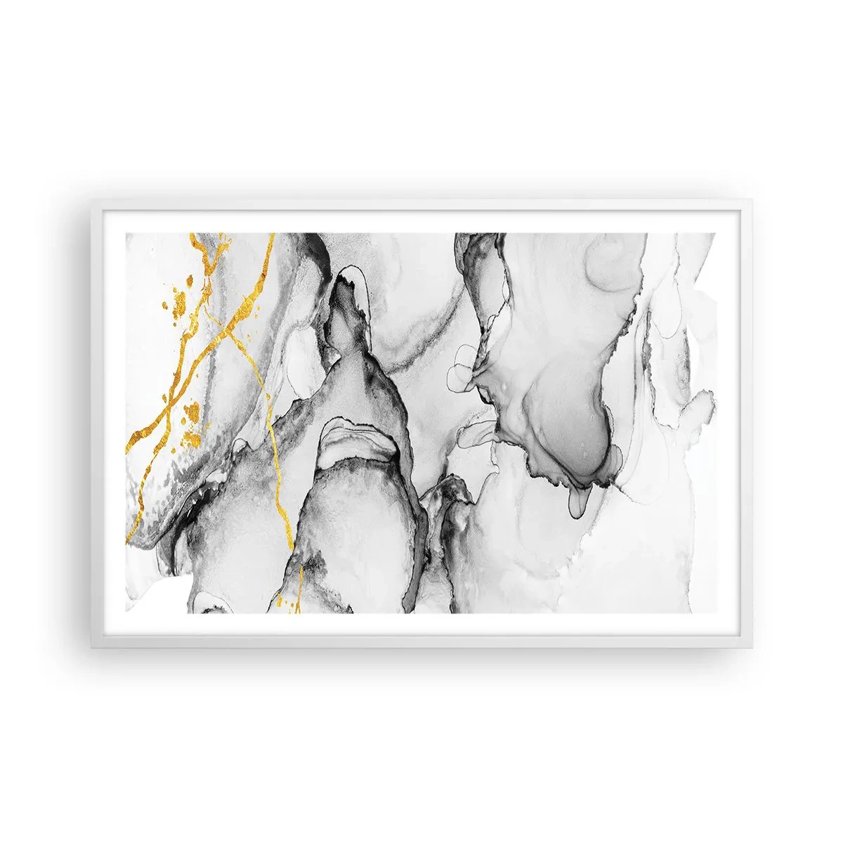Poster in cornice bianca - Composizione con motivo d'oro - 91x61 cm