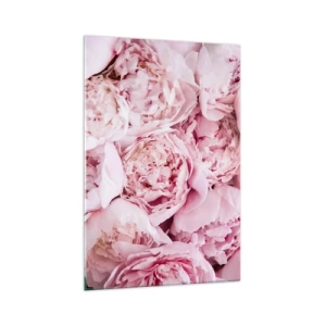 Quadro su vetro - Un primo piano di un bouquet di peonie rosa - 70x100cm - Morbide e profumate - Decorazione murale moderna per soggiorno e camera da letto ARTTOR