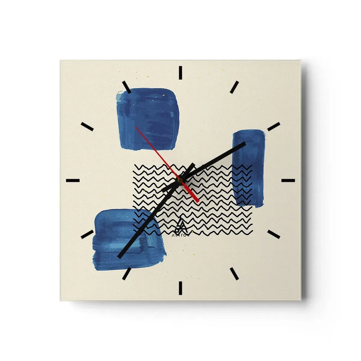 Orologio da parete - Orologio in Vetro - Composizione astratta con macchie blu e linee ondulate - 30x30cm - Quartetto astratto - Decorazione murale moderna per soggiorno e camera da letto ARTTOR