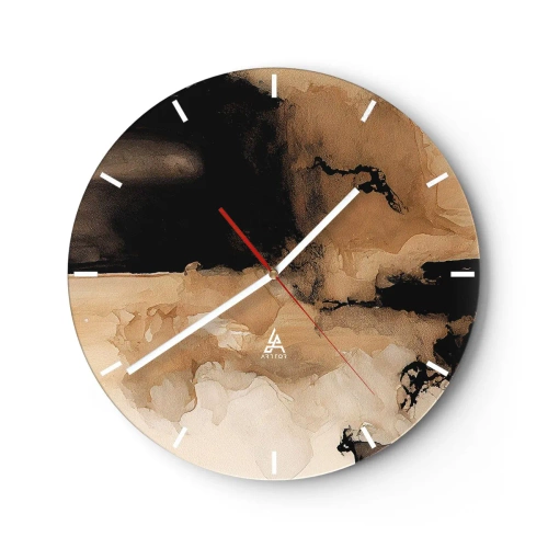 Orologio da parete - Orologio in Vetro - Astrazione marrone e nera con effetto vernice rovesciata - 30x30cm - Astrazione intrigante - Decorazione murale moderna per soggiorno, cucina e camera da letto ARTTOR