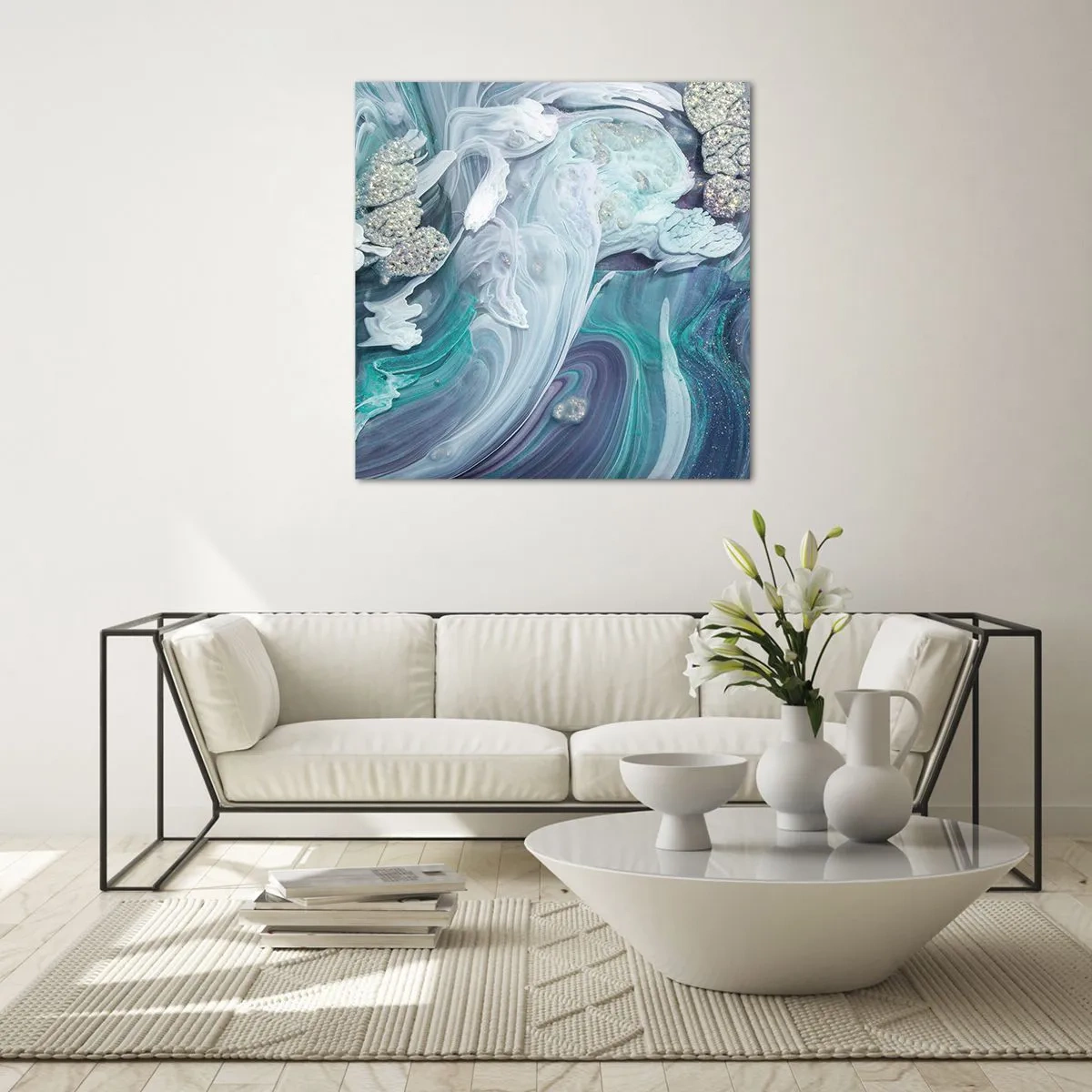 Quadro su vetro - Correnti di blu - 50x50 cm