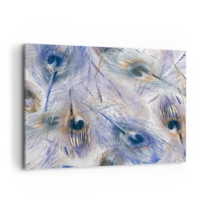 Quadro su tela - Stampe su Tela - Un motivo con piume di pavone nei toni del blu e dell'oro - 100x70cm - Composizione a occhio di pavone - Decorazione murale moderna per soggiorno e camera da letto ARTTOR