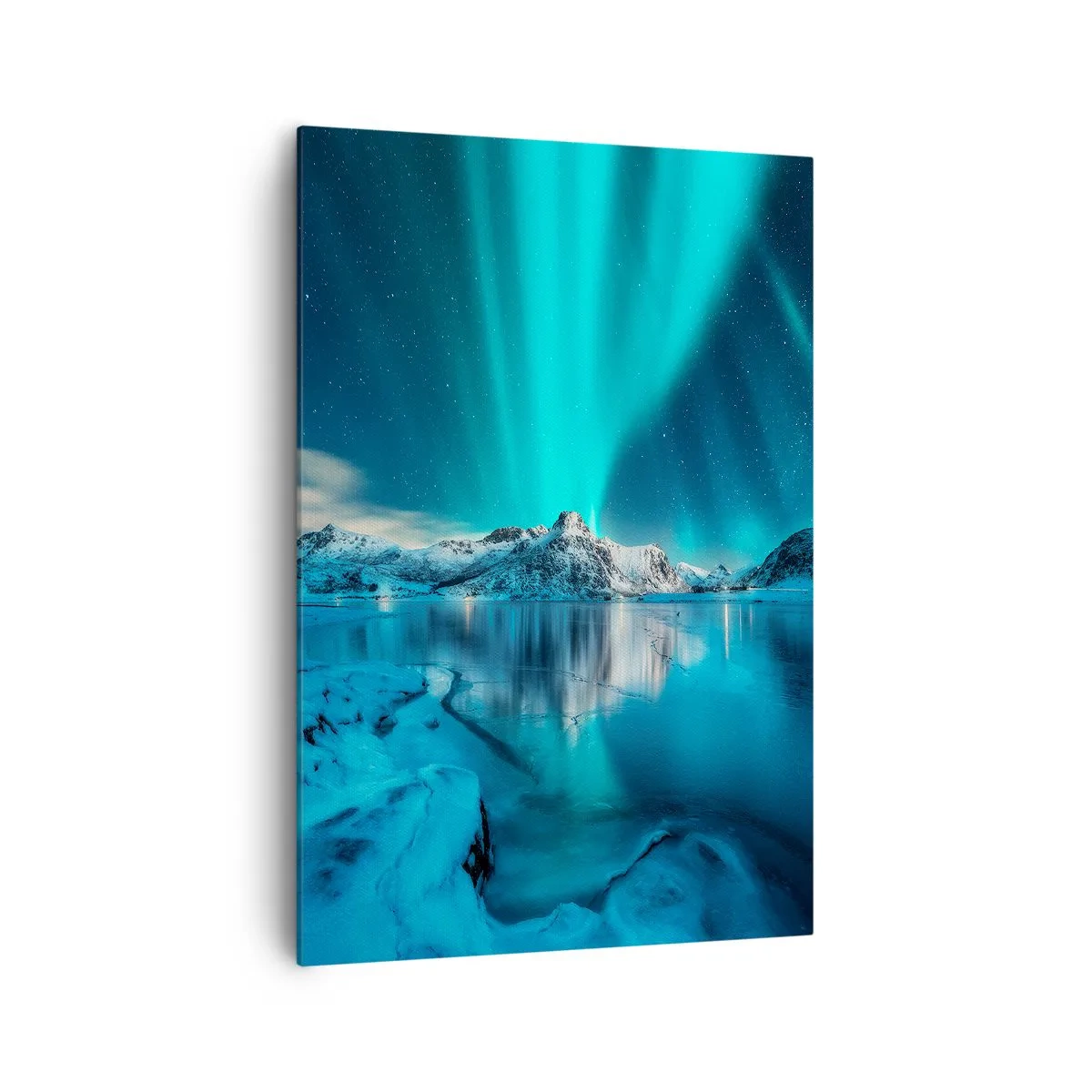 Quadro su tela - Stampe su Tela - Aurora boreale su montagne innevate e un lago - 70x100cm - Notte di luce - Decorazione murale moderna per soggiorno e camera da letto ARTTOR