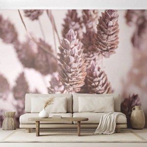 Fotomurali Premium Sand - Primo piano di punte d'erba rosa su uno sfondo chiaro - 100x70cm - A prima vista poco appariscenti - Decorazione murale moderna per soggiorno e camera da letto ARTTOR