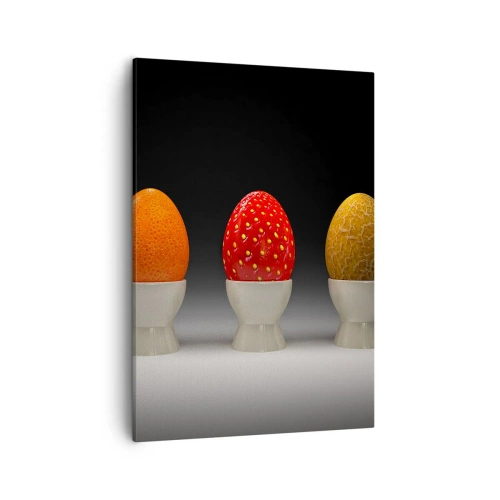 Quadro su tela - Stampe su Tela - Uova colorate che ricordano la frutta su uno sfondo scuro - 50x70cm - Colazione alla frutta - Decorazione murale moderna per soggiorno e camera da letto ARTTOR