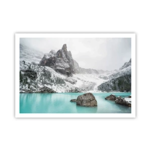 Poster - Un paesaggio montano con un lago circondato da cime innevate - 100x70cm - Di guardia - Decorazione murale moderna per soggiorno e camera da letto ARTTOR