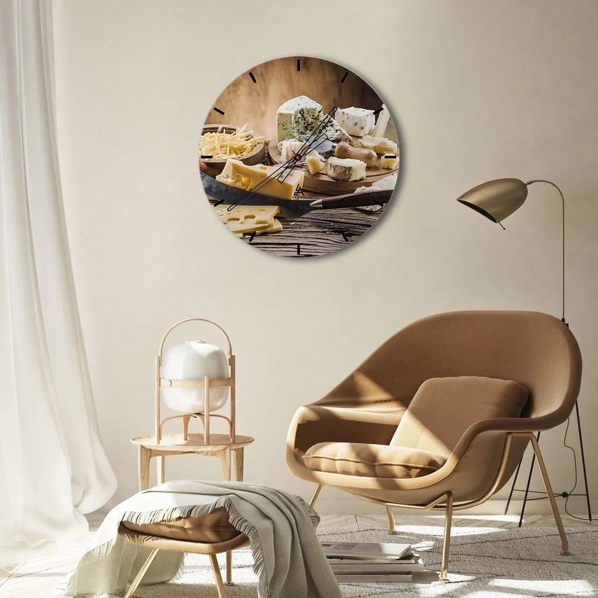 Orologio da parete - Orologio in Vetro - Sorridi al formaggio - 40x40 cm