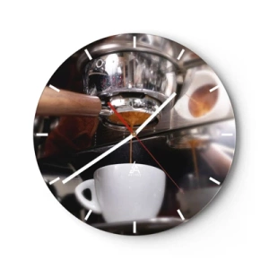 Orologio da parete - Orologio in Vetro - Primo piano di una macchina da caffè con una tazza di espresso - 30x30cm - Il miglior momento della giornata - Decorazione murale moderna per soggiorno, cucina e camera da letto ARTTOR