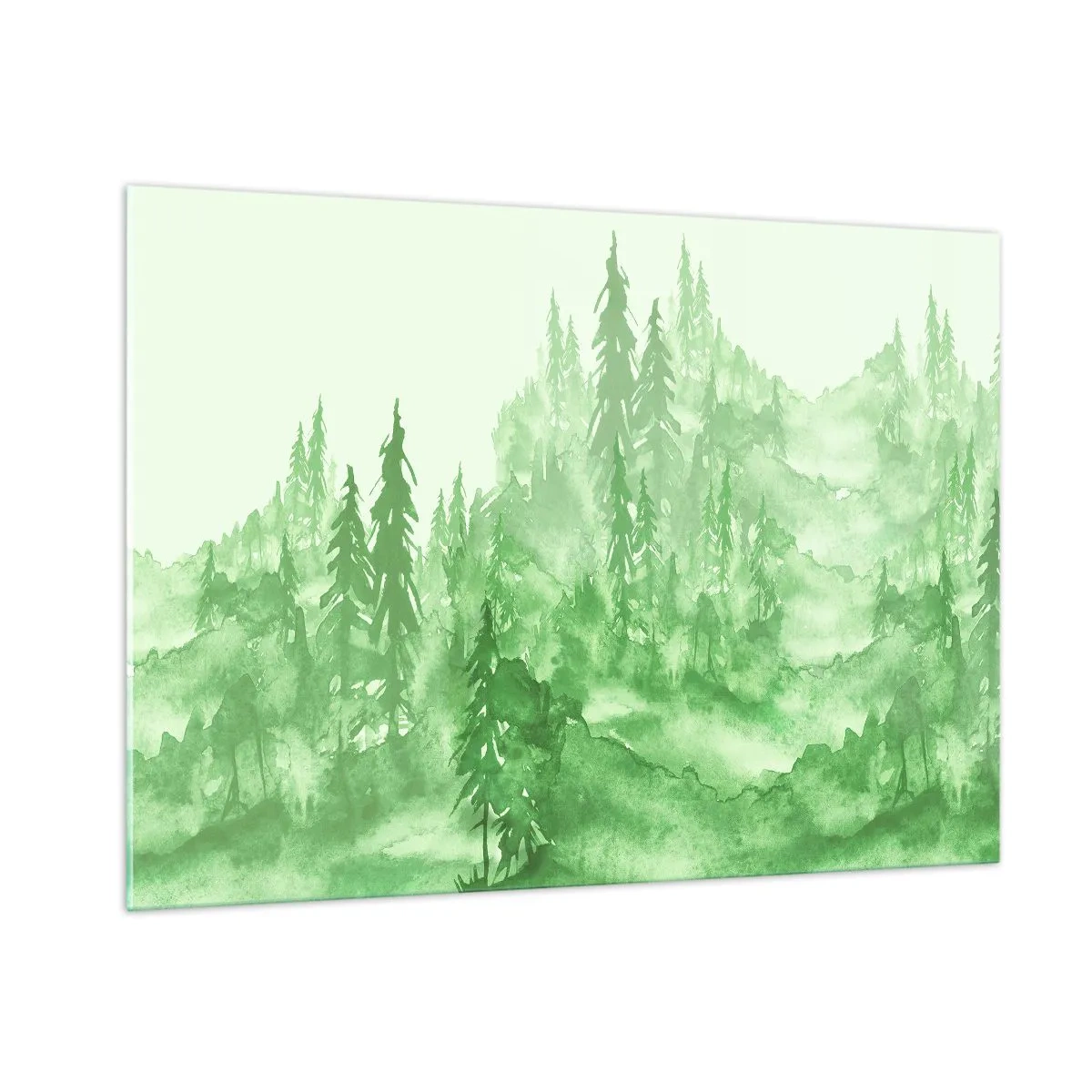 Quadro su vetro - Foresta verde in stile acquerello - 100x70cm - Sfocato da una nebbia verde - Decorazione murale moderna per soggiorno e camera da letto ARTTOR