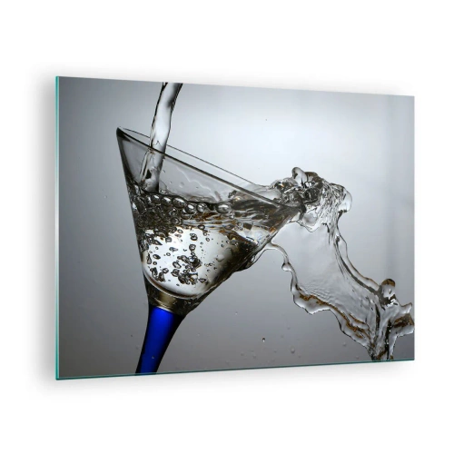 Quadro su vetro - Acqua che schizza in un bicchiere da martini - 70x50cm - Acqua cristallina in vetro di cristallo - Decorazione murale moderna per soggiorno e camera da letto ARTTOR