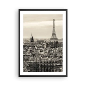 Poster in cornice nera - Panorama di Parigi con la Torre Eiffel in tonalità seppia - 50x70cm - Sui tetti di Parigi - Decorazione murale moderna per soggiorno e camera da letto ARTTOR