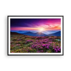 Poster in cornice nera - Prato di montagna con fiori al tramonto - 100x70cm - Il profumo dei fiori freschi del campo - Decorazione murale moderna per soggiorno e camera da letto ARTTOR