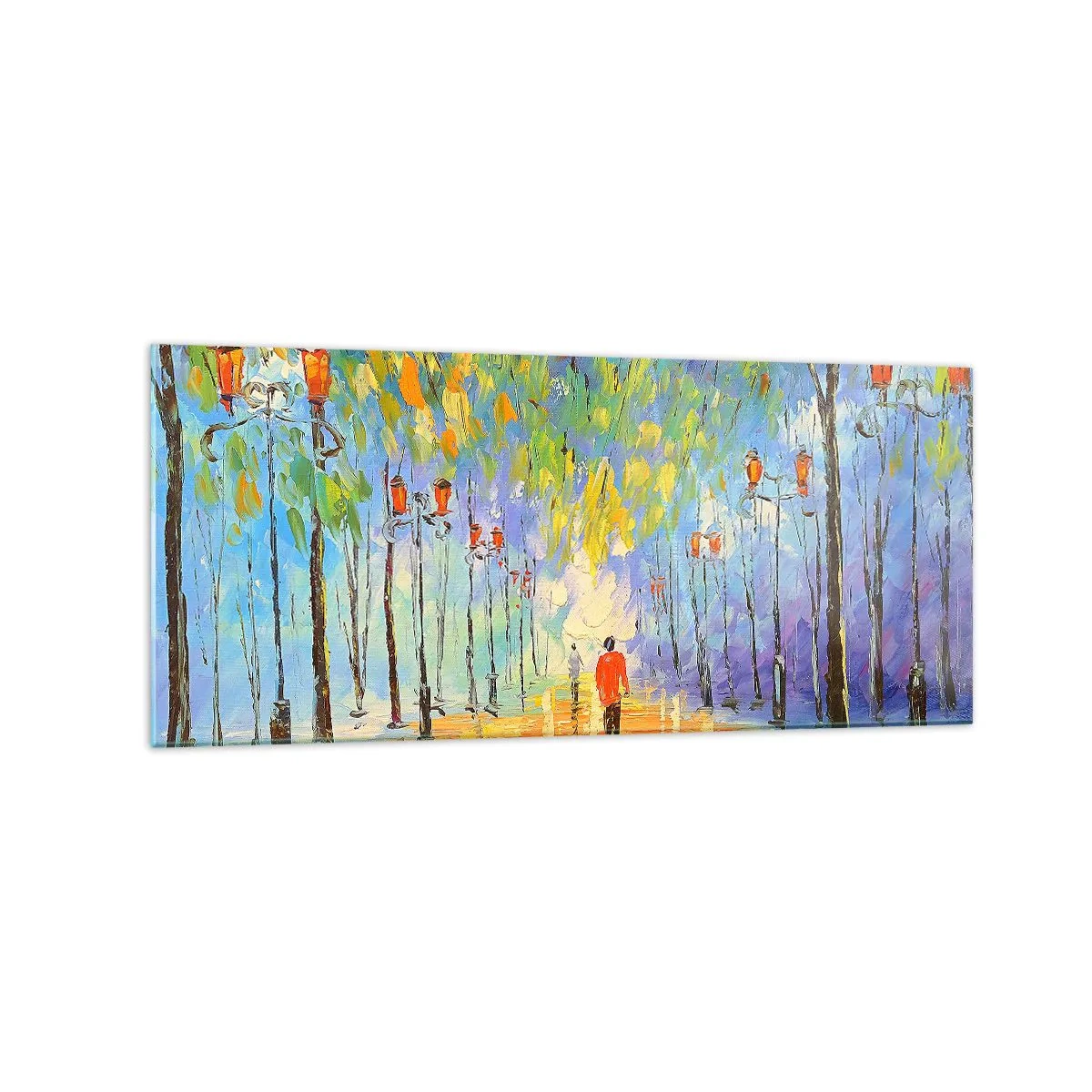Quadro su vetro - Una pittoresca passeggiata tra le lanterne in una notte piovosa - 120x50cm - Canzone notturna sotto la pioggia - Decorazione murale moderna per soggiorno e camera da letto ARTTOR