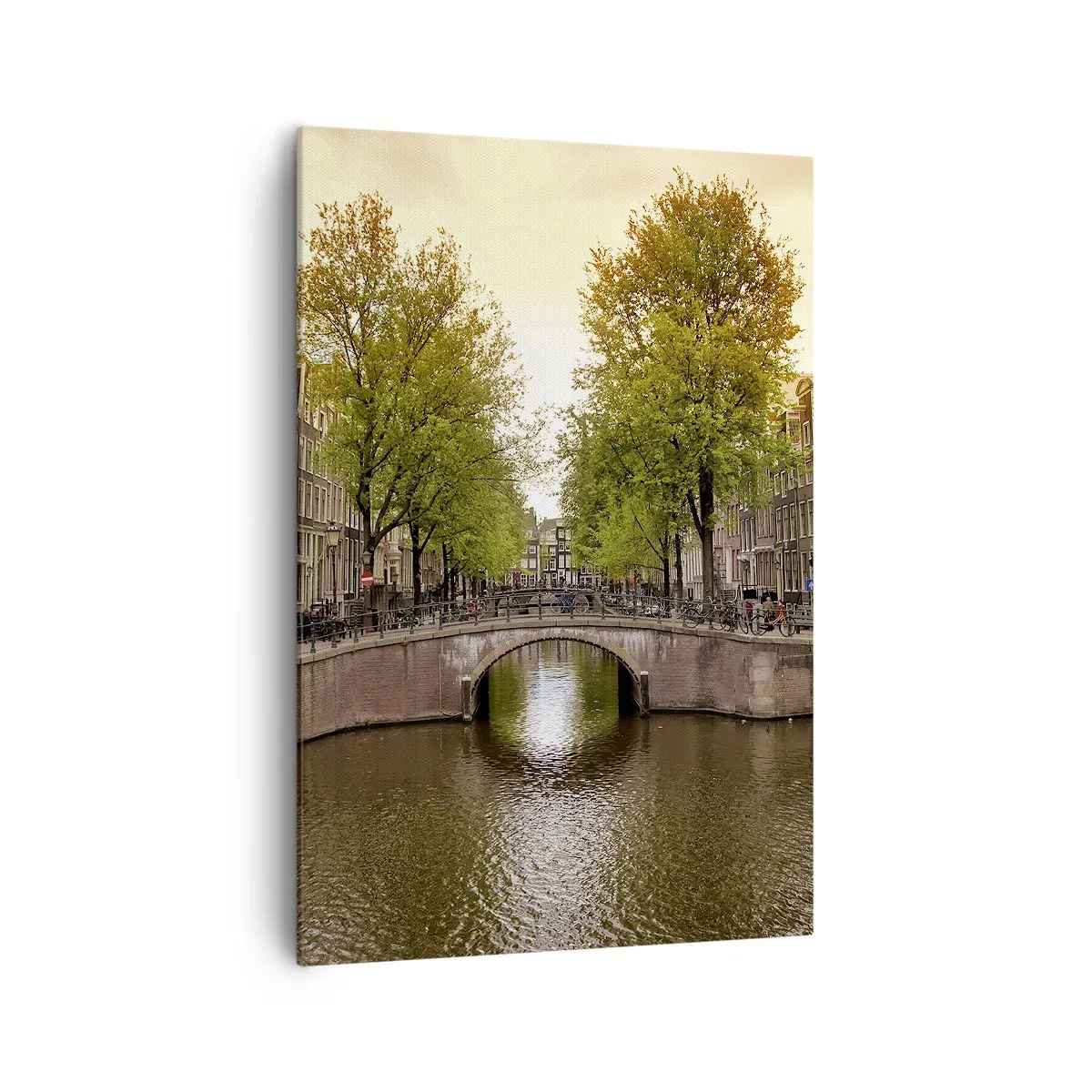 Quadro su tela - Stampe su Tela - Un canale di Amsterdam circondato da case popolari storiche - 70x100cm - In barca o in bicicletta? - Decorazione murale moderna per soggiorno e camera da letto ARTTOR