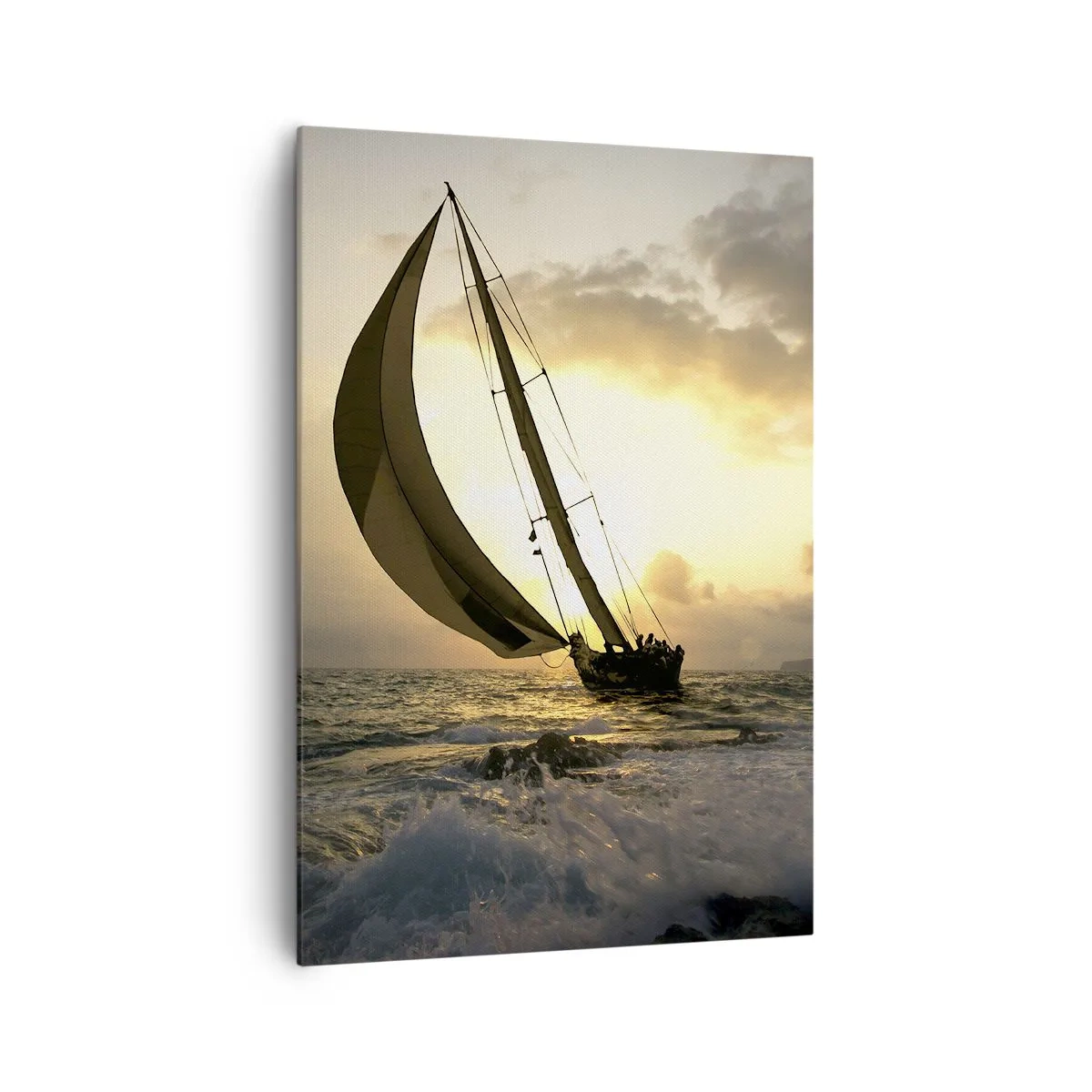 Quadro su tela - Stampe su Tela - Barche a vela in mare al tramonto - 70x100cm - Con il vento e controvento - Decorazione murale moderna per soggiorno e camera da letto ARTTOR