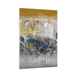 Quadro su vetro - Astrazione artistica in oro, argento e grigio - 50x70cm - Tutto andrà bene - Decorazione murale moderna per soggiorno e camera da letto ARTTOR