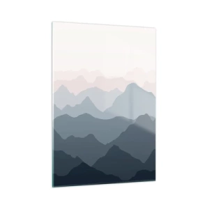 Quadro su vetro - Sottili strati di montagne in tonalità pastello - 50x70cm - Le onde dei monti - Decorazione murale moderna per soggiorno e camera da letto ARTTOR