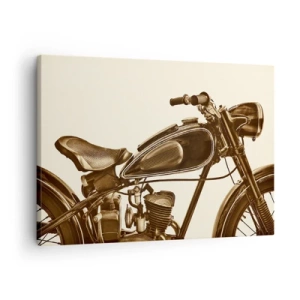 Quadro su tela - Stampe su Tela - Una motocicletta retrò d'epoca su uno sfondo chiaro - 70x50cm - Nostalgia per la classicità - Decorazione murale moderna per soggiorno e camera da letto ARTTOR