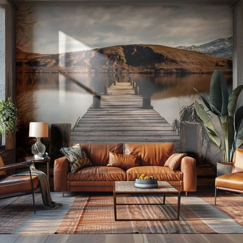 Fotomurali Standard Eco - Paesaggio nel silenzio - Paesaggio, Ponte, Lago - 500x350 cm