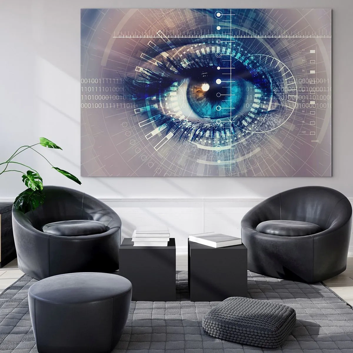 Quadro su vetro - Un occhio digitale con un tema futuristico di tecnologia e dati - 70x50cm - Credi di conoscermi - Decorazione murale moderna per soggiorno e camera da letto ARTTOR