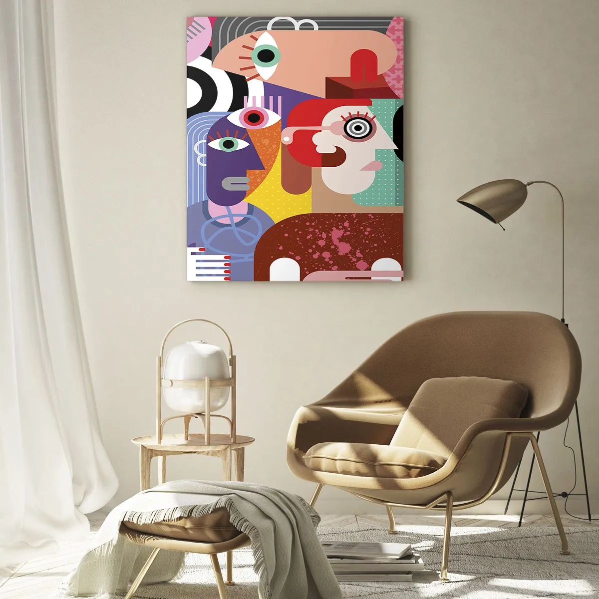 Quadro su vetro - Astrazione colorata con facce geometriche - 80x120cm - Mi manda Picasso - Decorazione murale moderna per soggiorno e camera da letto ARTTOR