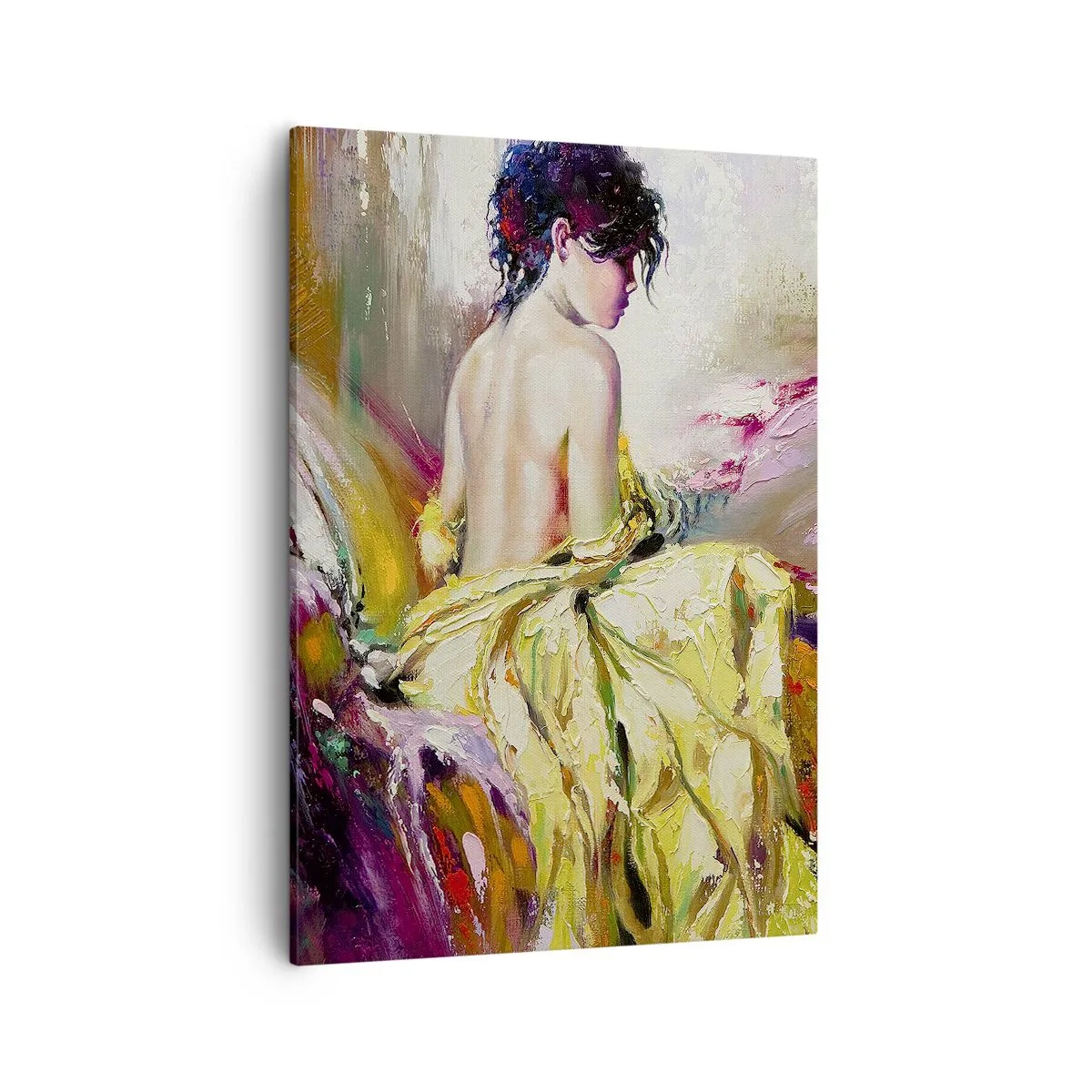 Quadro su tela - Stampe su Tela - Una scena pittorica di una donna su un letto in un'atmosfera romantica - 50x70cm - Tra la bocca e il bordo della coppa - Decorazione murale moderna per soggiorno e camera da letto ARTTOR