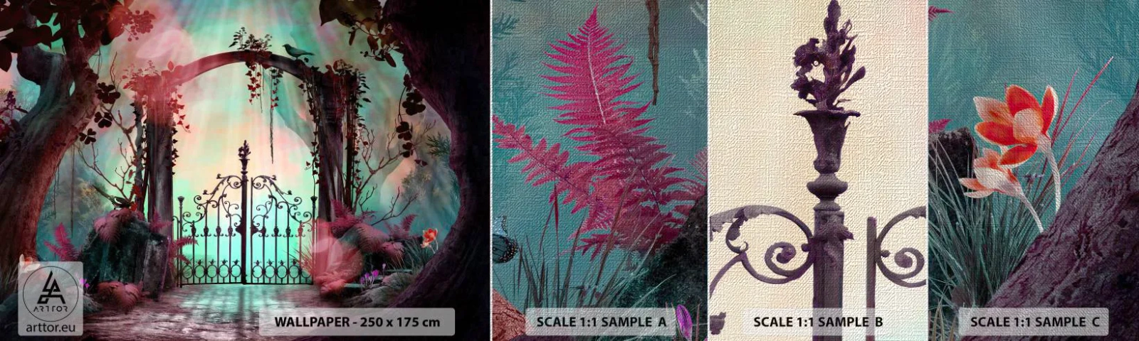 Campione di Fotomurale Premium Canvas - Il giardino dei misteri - Fantasia, Giardino segreto, Fiaba - 100x30 cm