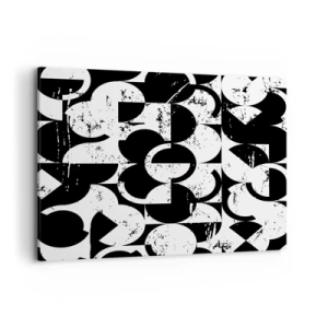 Quadro su tela - Stampe su Tela - Motivo geometrico astratto in bianco e nero con effetto vintage - 120x80cm - Il bianco è bianco, il nero è nero - Decorazione murale moderna per soggiorno e camera da letto ARTTOR