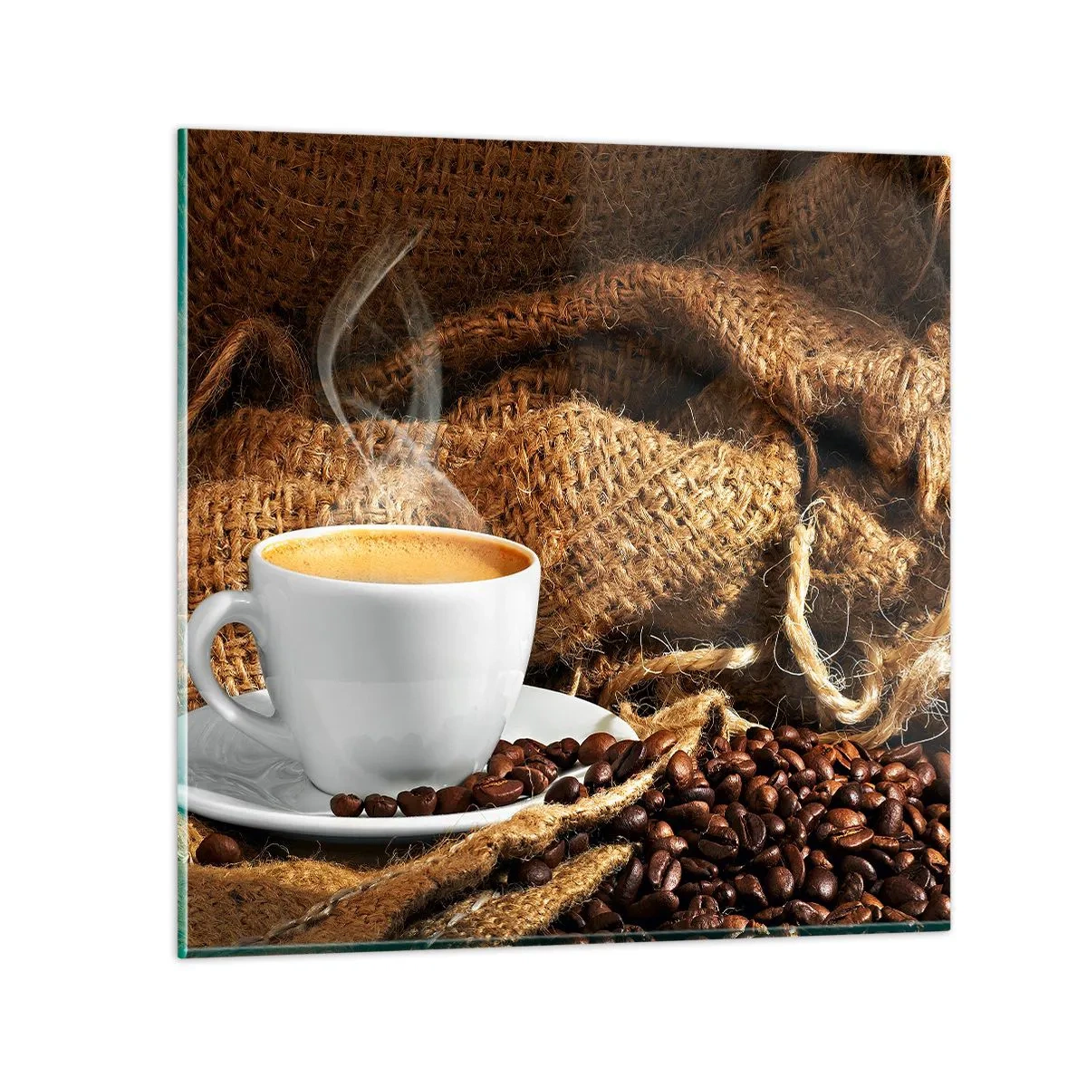 Quadro su vetro - L'odore di caffè con la schiuma del colore del miele - 50x50 cm