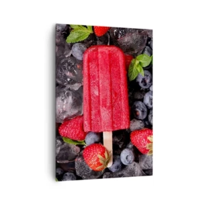 Quadro su tela - Stampe su Tela - Ghiacciolo rosso circondato da frutta e ghiaccio - 70x100cm - Il sapore della calda estate - Decorazione murale moderna per soggiorno e camera da letto ARTTOR