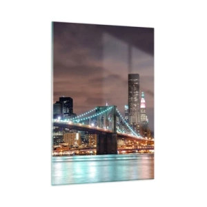 Quadro su vetro - Panorama notturno della città con il ponte illuminato - 50x70cm - Le luci della grande città - Decorazione murale moderna per soggiorno e camera da letto ARTTOR