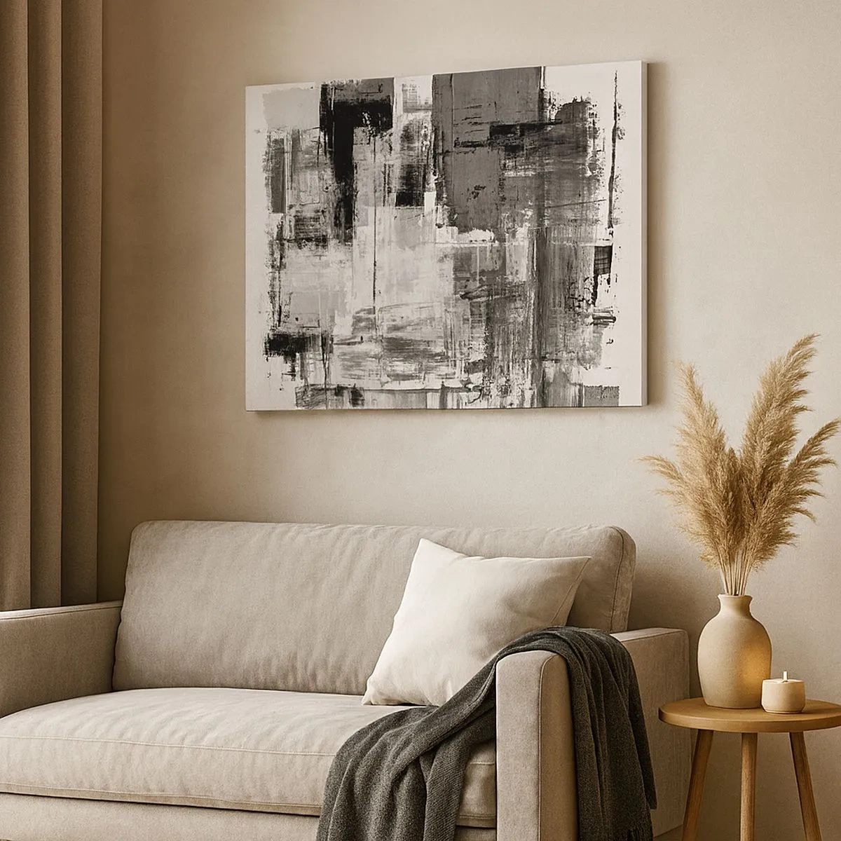 Quadro su tela - Stampe su Tela - Composizione astratta in nero, bianco e grigio - 70x50cm - Il grigio è bello - Decorazione murale moderna per soggiorno e camera da letto ARTTOR