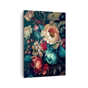 Quadro su tela - Stampe su Tela - Una composizione colorata di fiori su uno sfondo scuro - 70x100cm - Il fascino del 19esimo secolo - Decorazione murale moderna per soggiorno e camera da letto ARTTOR