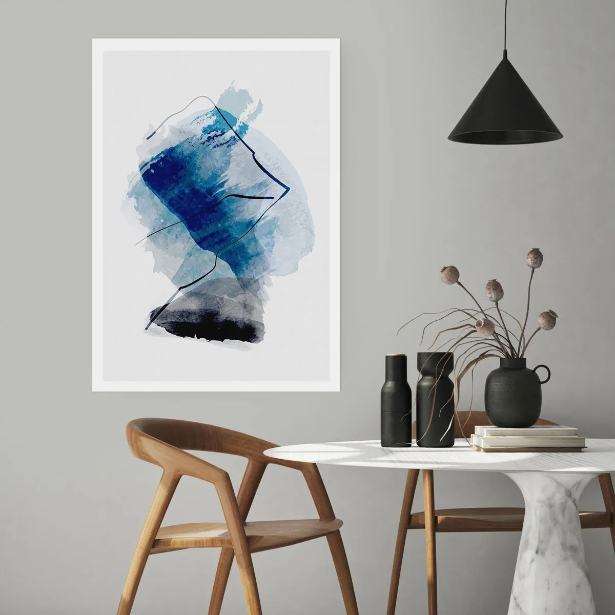 Poster - Astrazione nei toni del blu con linee nere - 50x70cm - Monte di ghiaccio - Decorazione murale moderna per soggiorno e camera da letto ARTTOR