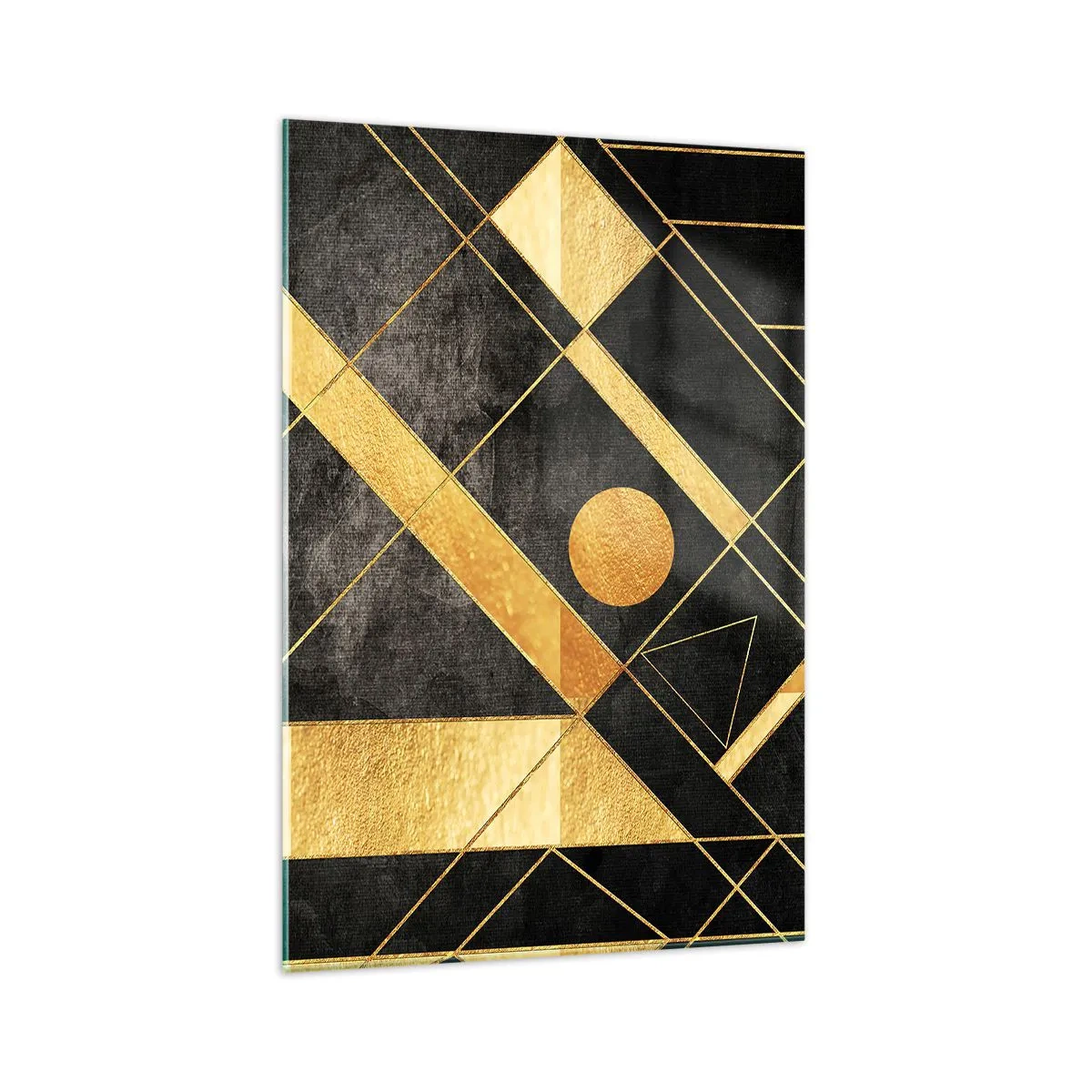 Quadro su vetro - Forme geometriche nei toni dell'oro e del nero - 70x100cm - Sole del deserto - Decorazione murale moderna per soggiorno e camera da letto ARTTOR