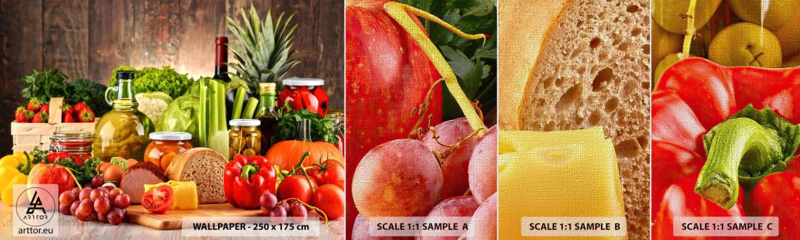 Campione di Fotomurale Premium Canvas - Affumicati, arrostiti, marinati - Gastronomia, Verdure, Frutta - 100x30 cm