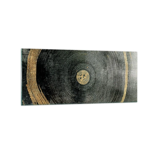 Quadro su vetro - Cerchi concentrici con accenti dorati - 120x50cm - Cambiamento e persistenza - Decorazione murale moderna per soggiorno e camera da letto ARTTOR