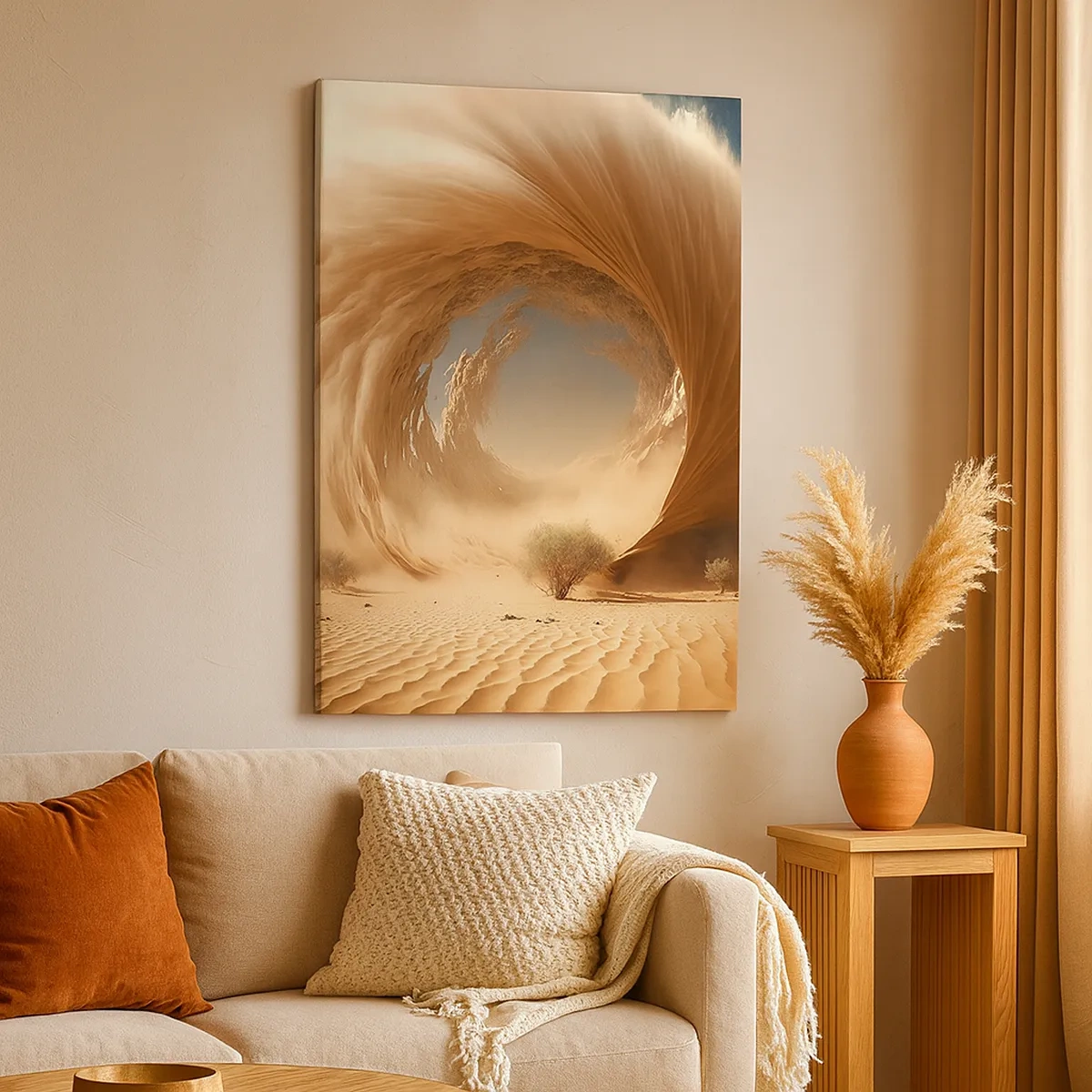 Quadro su tela - Stampe su Tela - Vortice di sabbia dinamico in un deserto con alberi - 50x70cm - Il portale è aperto - Decorazione murale moderna per soggiorno e camera da letto ARTTOR