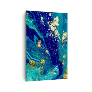 Quadro su tela - Stampe su Tela - Una composizione astratta con accenti blu, verdi e dorati. - 80x120cm - Petali di sole - Decorazione murale moderna per soggiorno e camera da letto ARTTOR