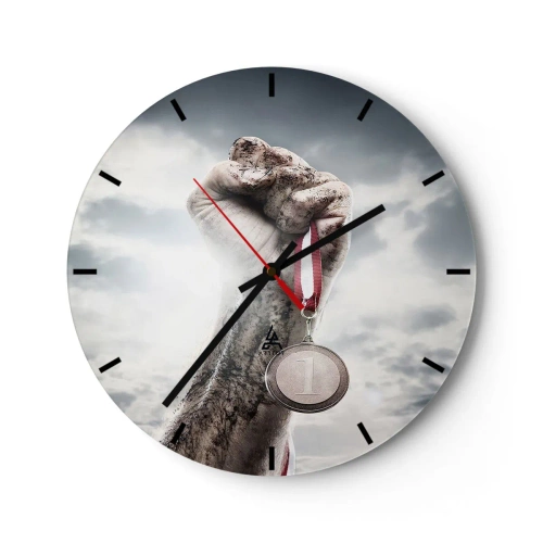 Orologio da parete - Orologio in Vetro - Mano con medaglia contro il cielo - 30x30cm - Per aspera ad astra - Decorazione murale moderna per soggiorno, cucina e camera da letto ARTTOR