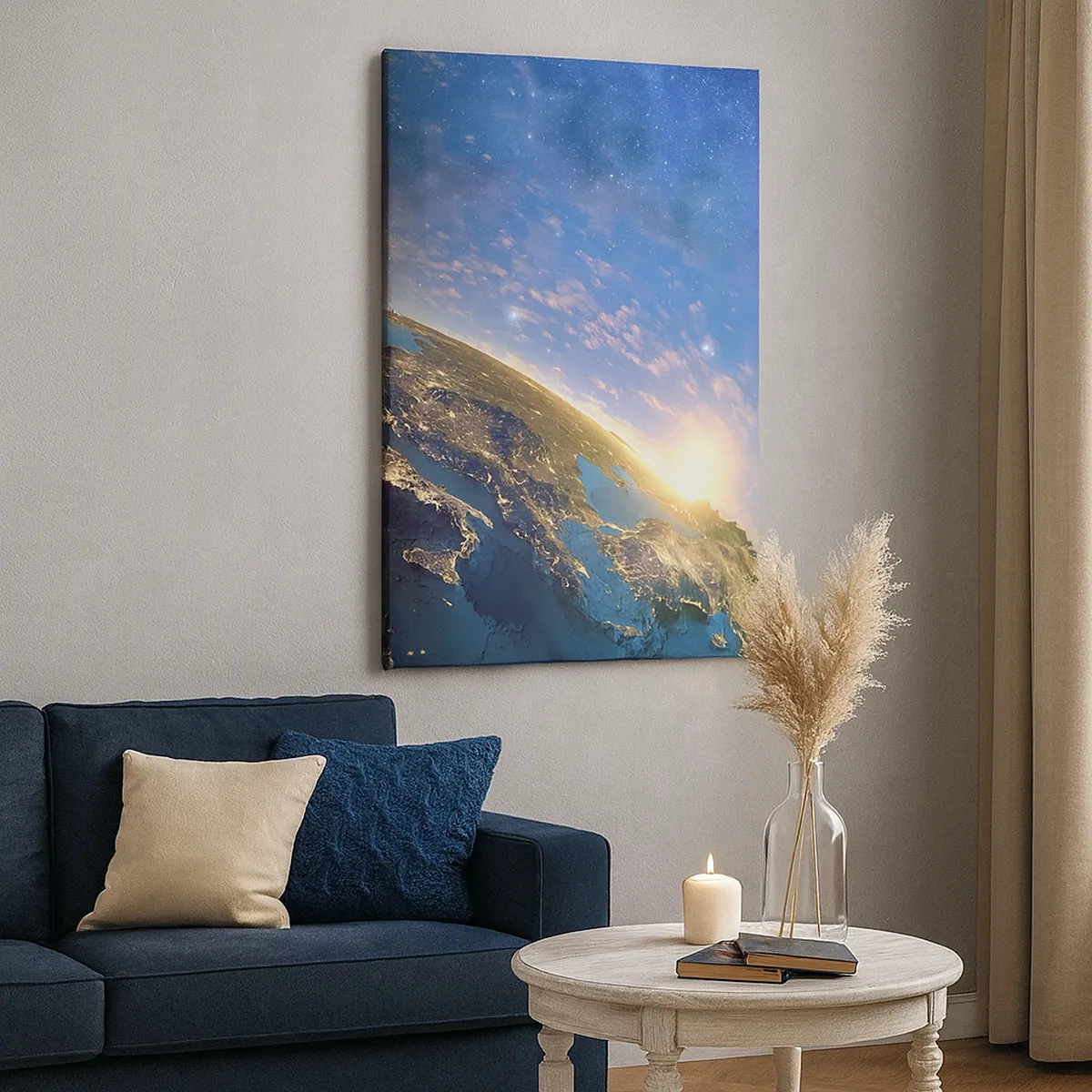 Quadro su tela - Stampe su Tela - Vista della Terra dallo spazio all'alba - 50x70cm - Guardiamoci da lontano - Decorazione murale moderna per soggiorno e camera da letto ARTTOR