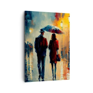 Quadro su tela - Stampe su Tela - Camminare sotto la pioggia sotto un ombrello in città di notte - 50x70cm - Love story cittadina - Decorazione murale moderna per soggiorno e camera da letto ARTTOR