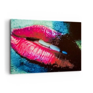 Quadro su tela - Stampe su Tela - Primo piano di labbra colorate e lucide su uno sfondo artistico - 100x70cm - Sensuali e inquietanti - Decorazione murale moderna per soggiorno e camera da letto ARTTOR