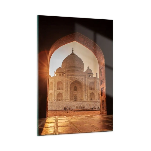 Quadro su vetro - Tramonto su un edificio monumentale visto attraverso un arco - 50x70cm - Monumento all'amore ultraterreno - Decorazione murale moderna per soggiorno e camera da letto ARTTOR