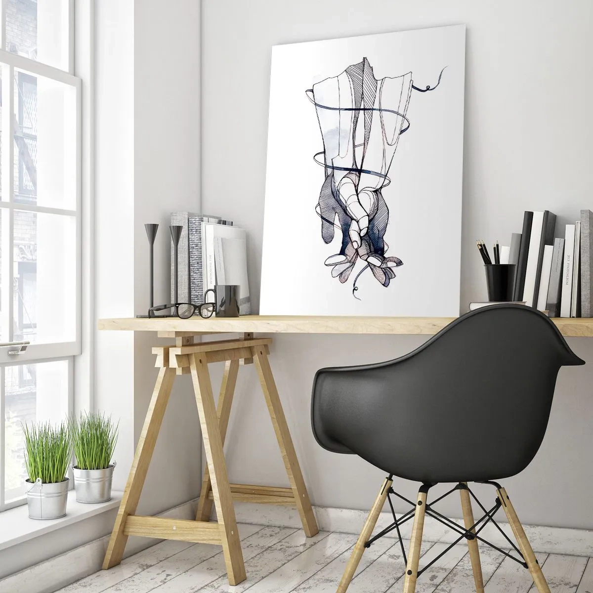 Quadro su vetro - Un disegno sottile di una mano con un fiore delicato - 80x120cm - Studio del tocco - Decorazione murale moderna per soggiorno e camera da letto ARTTOR