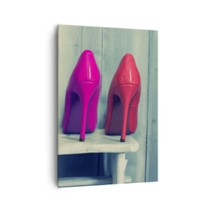 Quadro su tela - Stampe su Tela - Tacchi alti colorati contro una parete di legno - 70x100cm - A passeggio sull'arcobaleno - Decorazione murale moderna per soggiorno e camera da letto ARTTOR