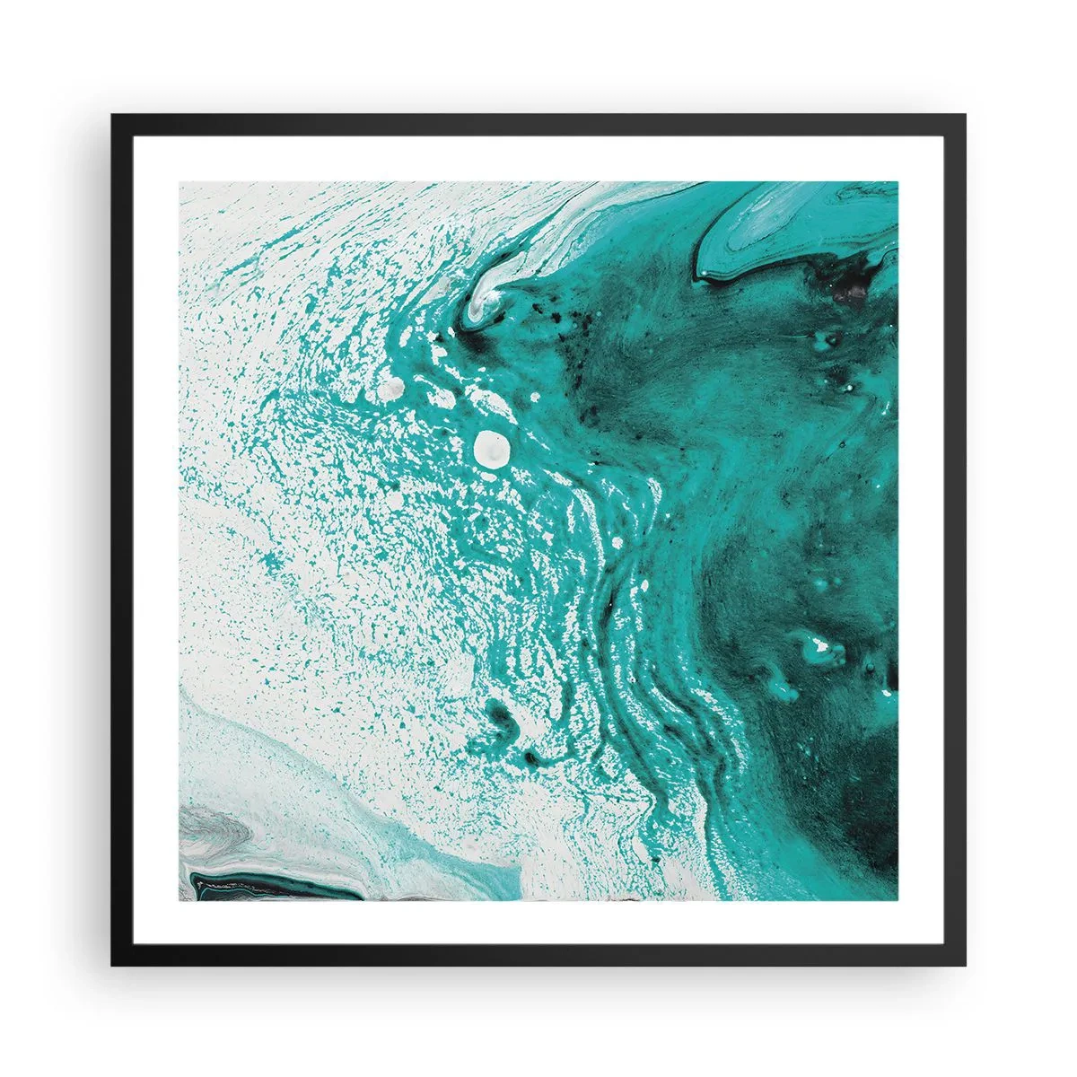 Poster in cornice nera - Sciogliendosi nel bianco e nel turchese - 60x60 cm